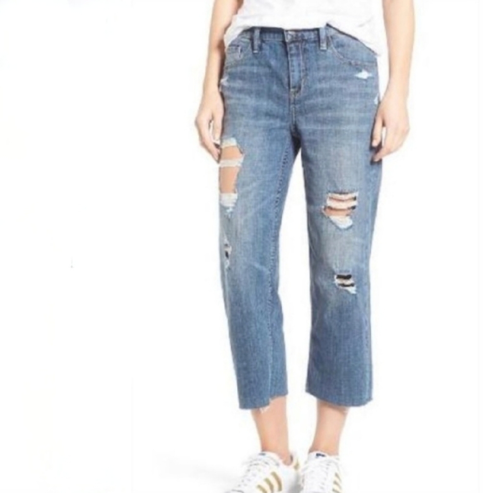 Treasure & Bond Mid Rise Baggy Crop Distressed Jeans 30 Waist